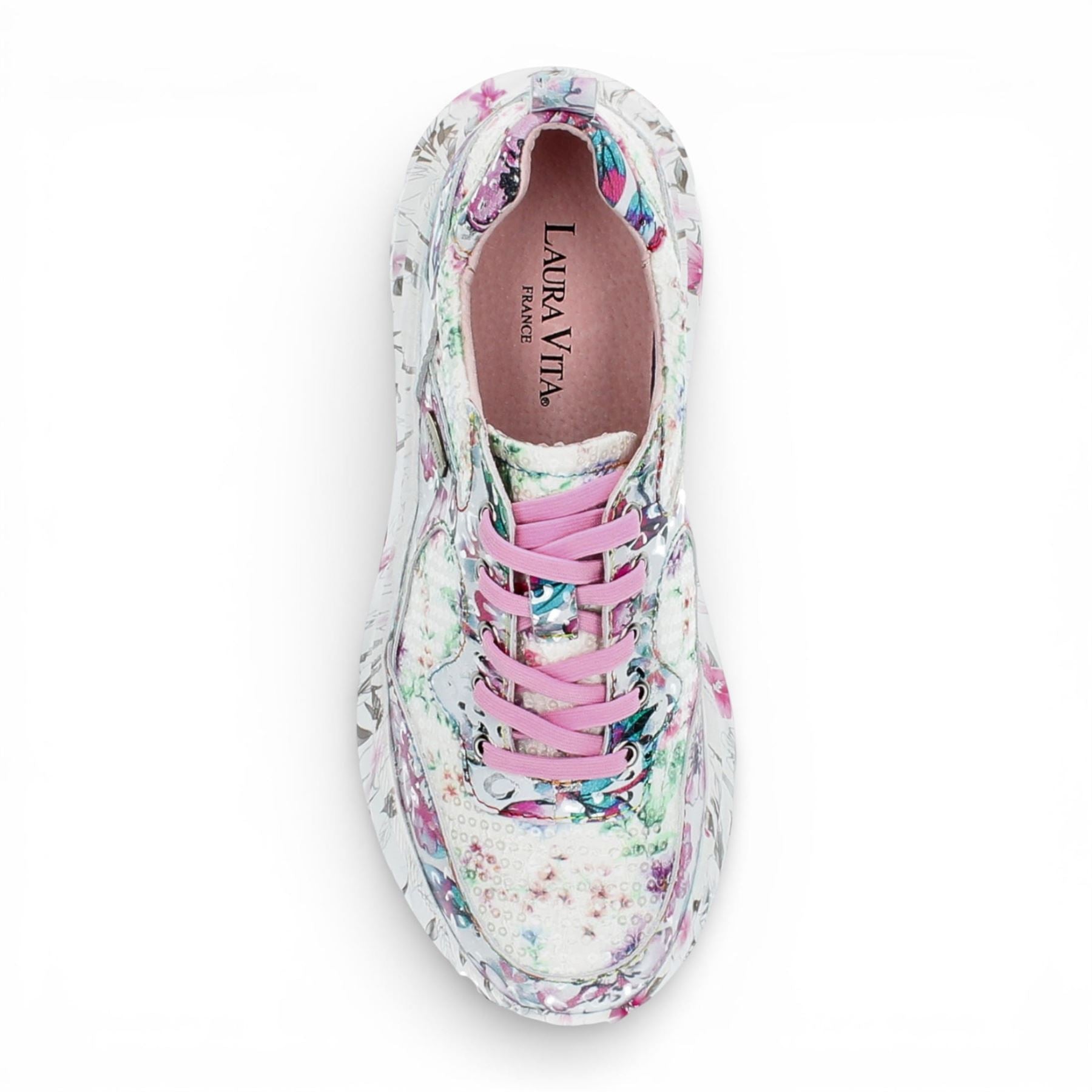 Sofiao 07 - Women's Pink Floral Leather Platform Sneakers