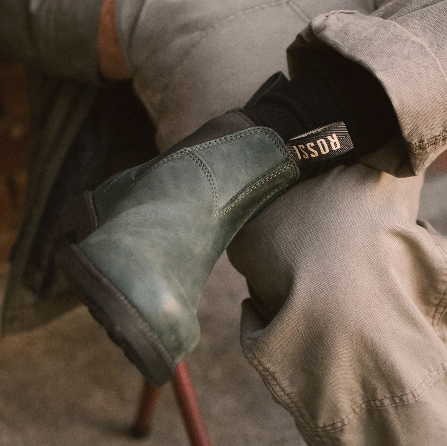 Booma 607 - Olive Green Leather Chelsea Boots
