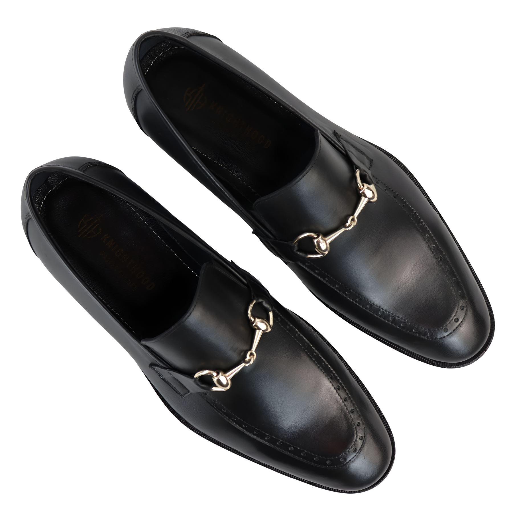 Men's Black Moccasin Loafers Shoes Slip On Genuine Leather Formal Shoe - Knighthood Store