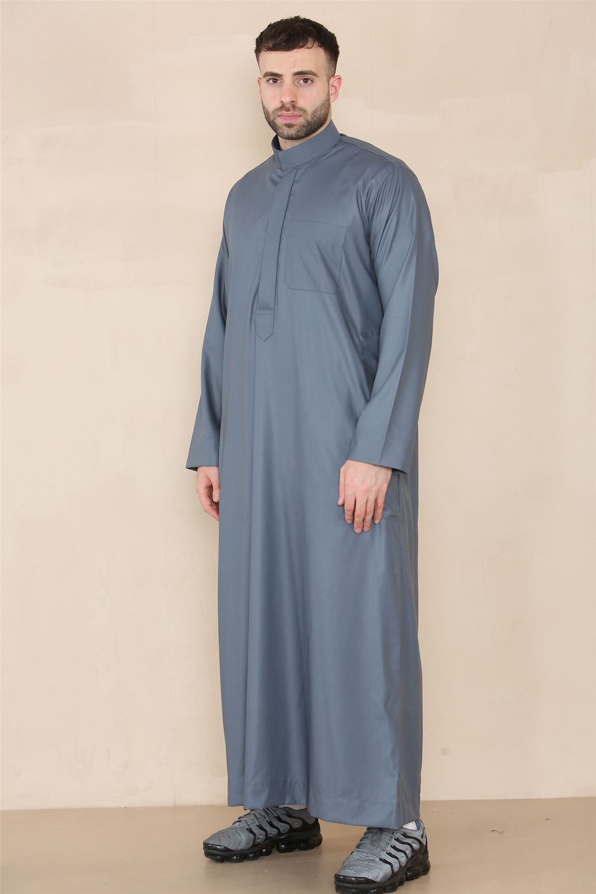 Mens Thobe Jubba Nehru Stand Collar Islamic Clothing Muslim Kaftan Eid Robe Saudi Slim Regular Fit
