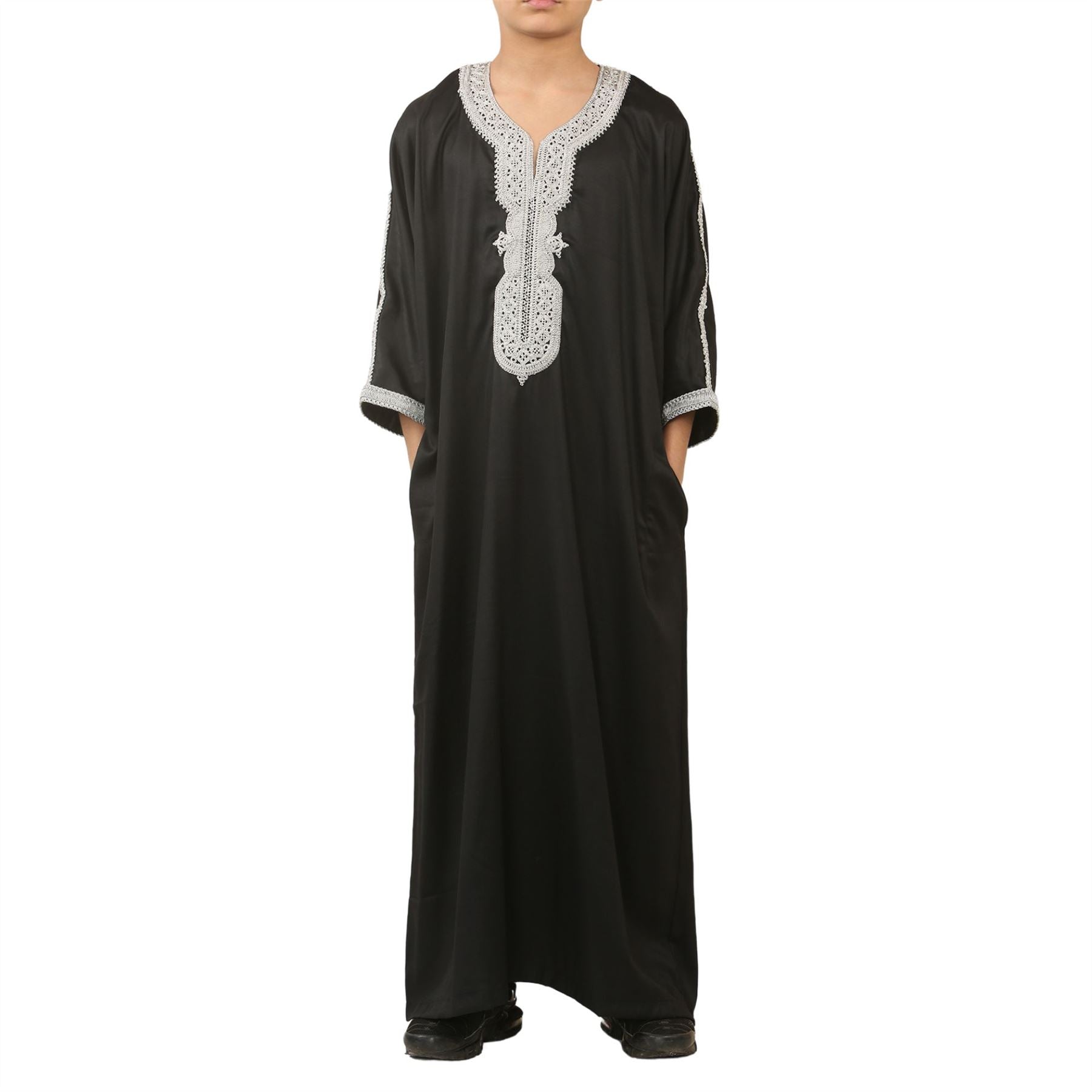 Boys Moroccan Thobe Short Sleeve Gandoura Embroidery Kaftan Jubba