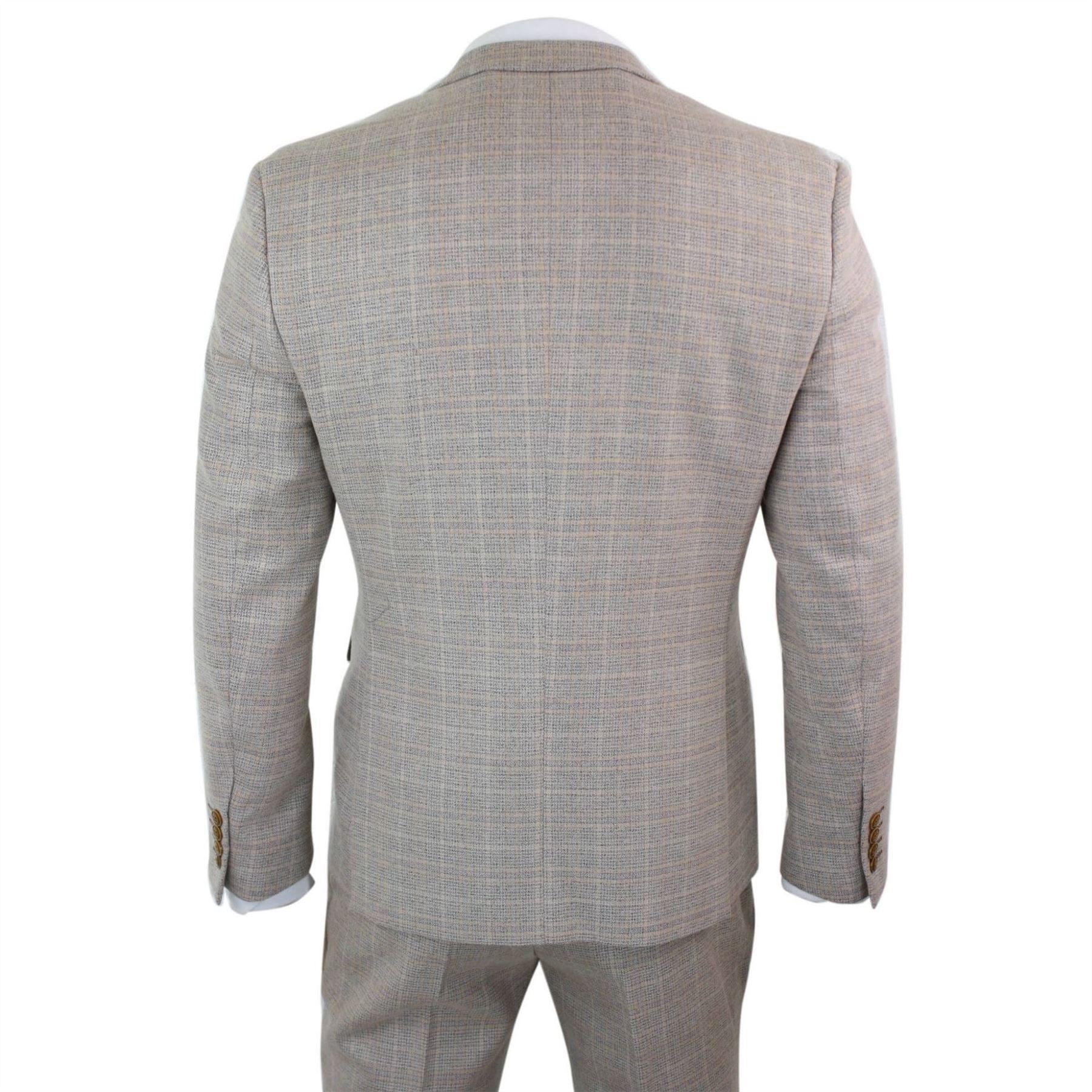 Mens Check Tweed Beige Brown 3 Piece Suit Wedding Prom Vintage Retro Classic