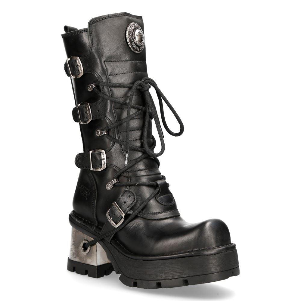New Rock 373-S33 Ladies Black Gothic Mid Calf Boots - Knighthood Store