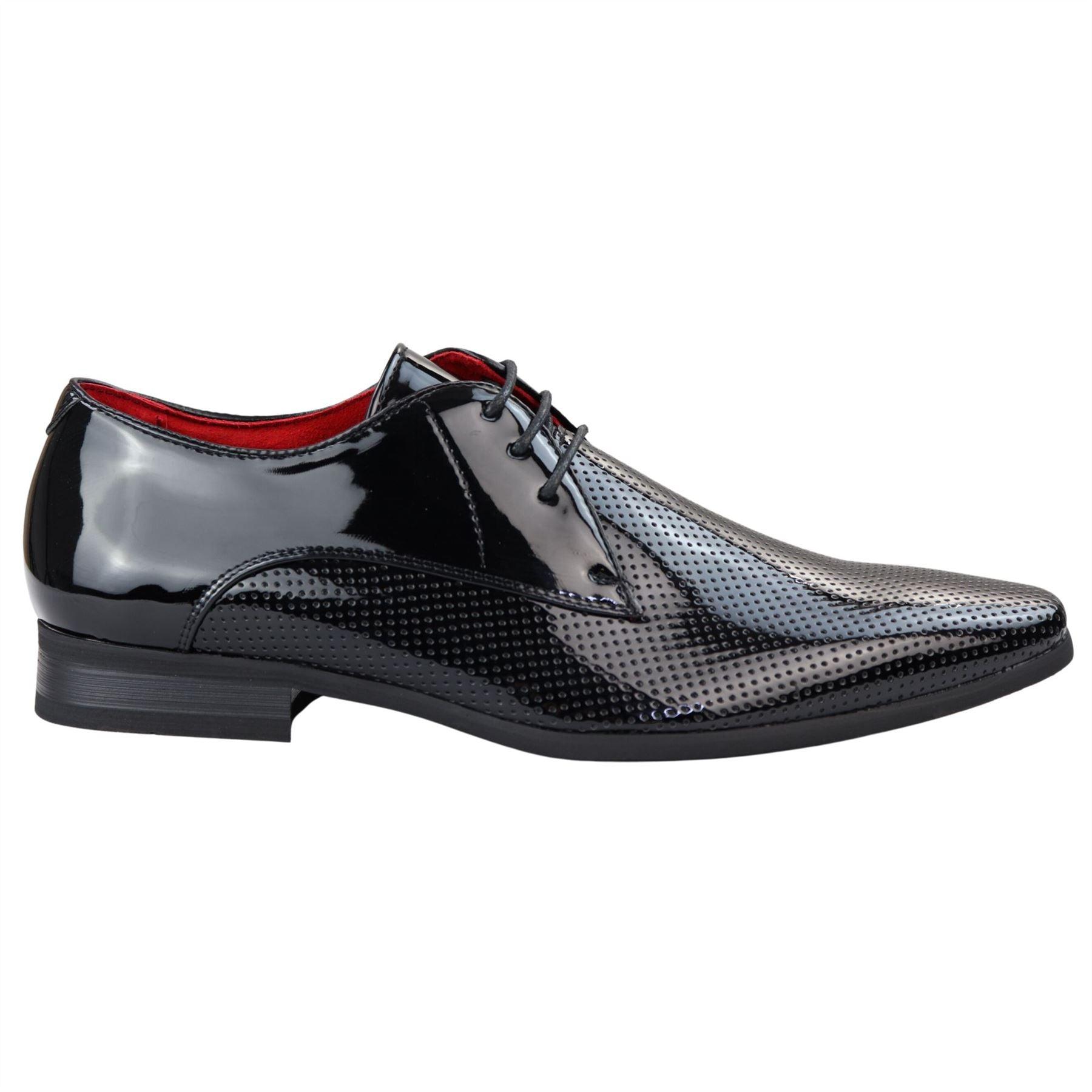 Mens Shoes Smart Formal Perforated Pointed Laced Black Red White Patent Leather PU - Knighthood Store