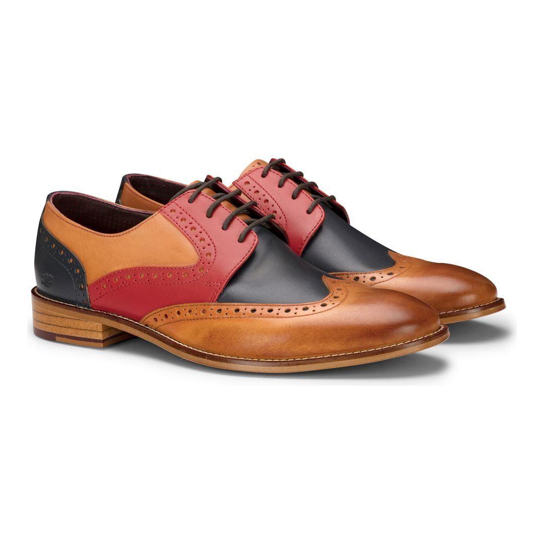 Mens Tan Navy Brown Red Brogue Shoes Laced Classic Vintage Formal Real Leather - Knighthood Store