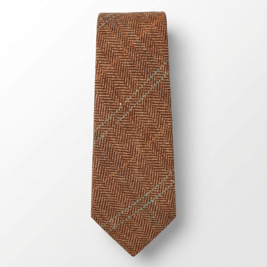 Men's Wool Blend Herringbone Plaid Tweed Tie