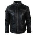 Mens Retro Style Zipped Biker Jacket Real Leather Soft Black Casual - Knighthood Store