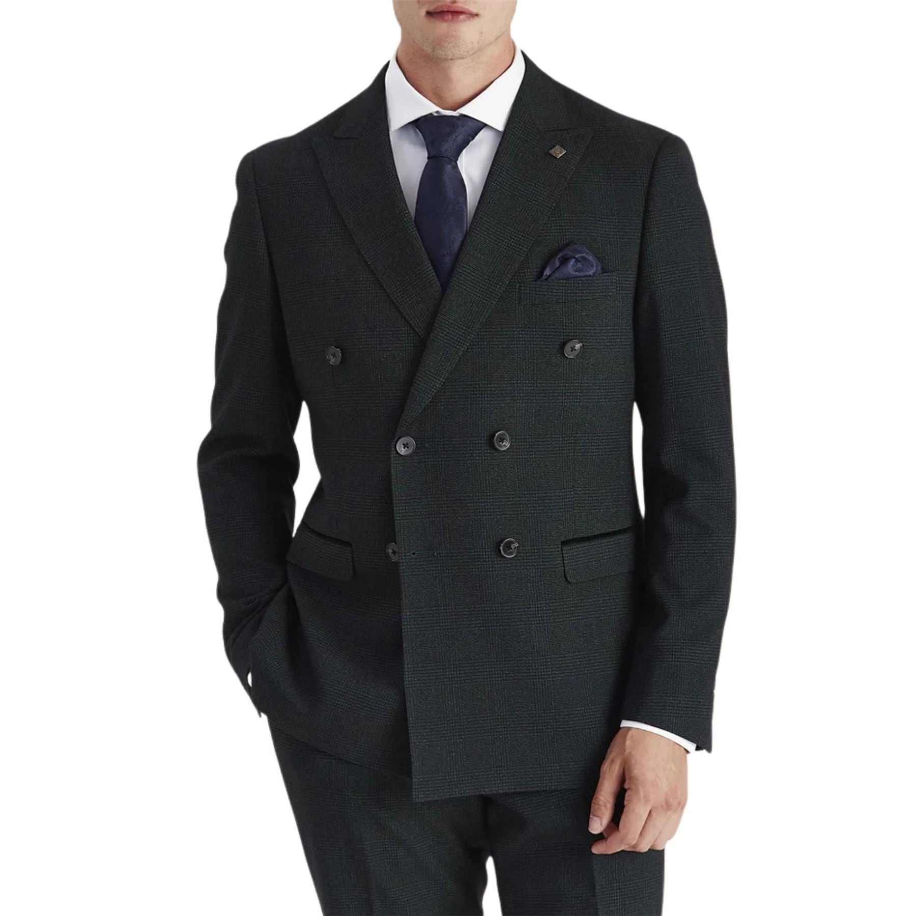 Regent - Men's Green Checked Double Breasted Blazer