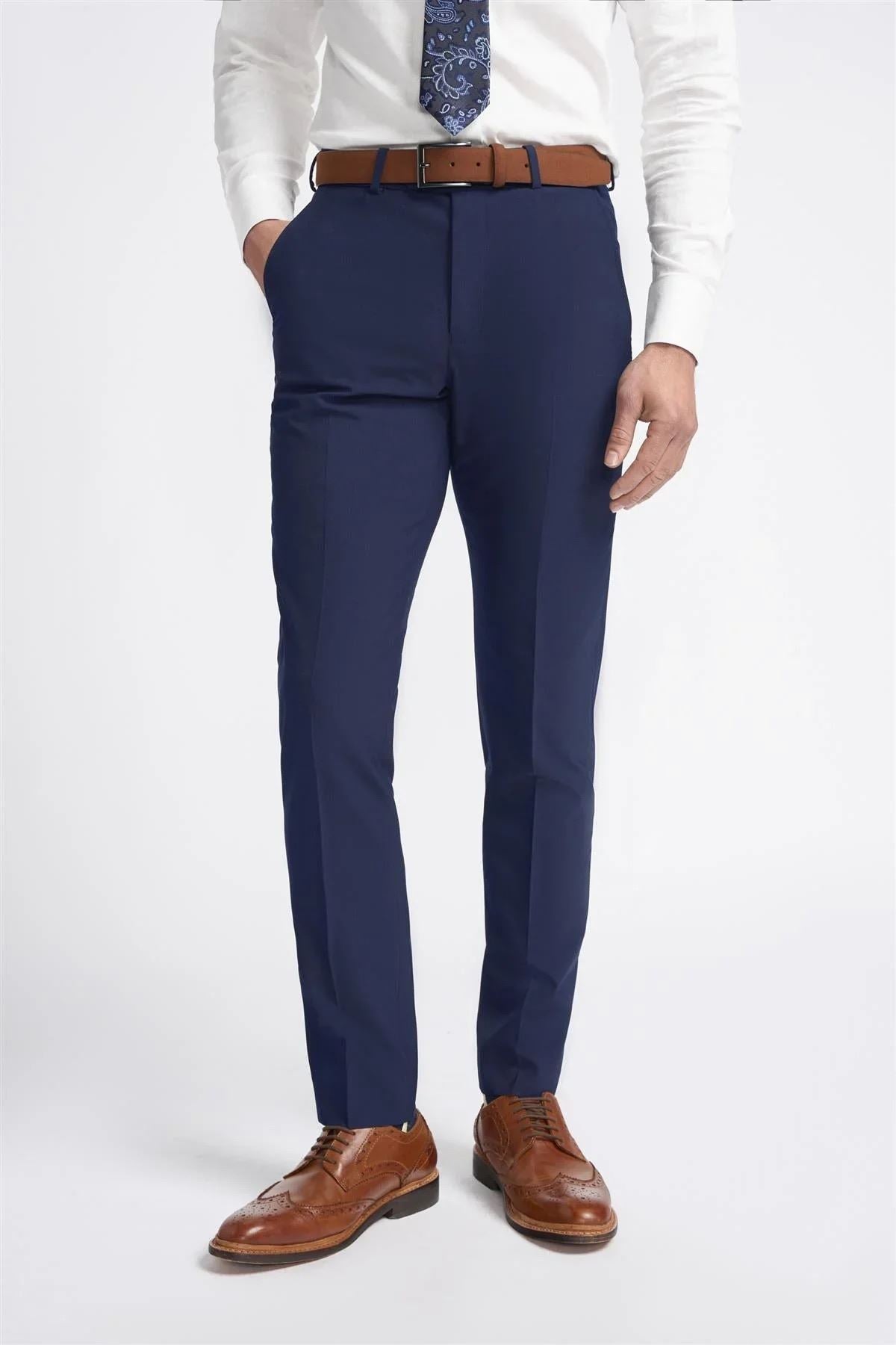 Men's Trousers Navy Blue Classic Formal Suit Pants