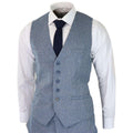 Mens 3 Piece Wool Suit Light Blue Tweed Vintage 1920s Classic 4 Pocket Waistcoat - Knighthood Store