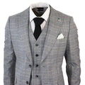 Men's Grey 3 Piece Suit Prince Of Wales Check Formal Business Dress Suits - Knighthood Store