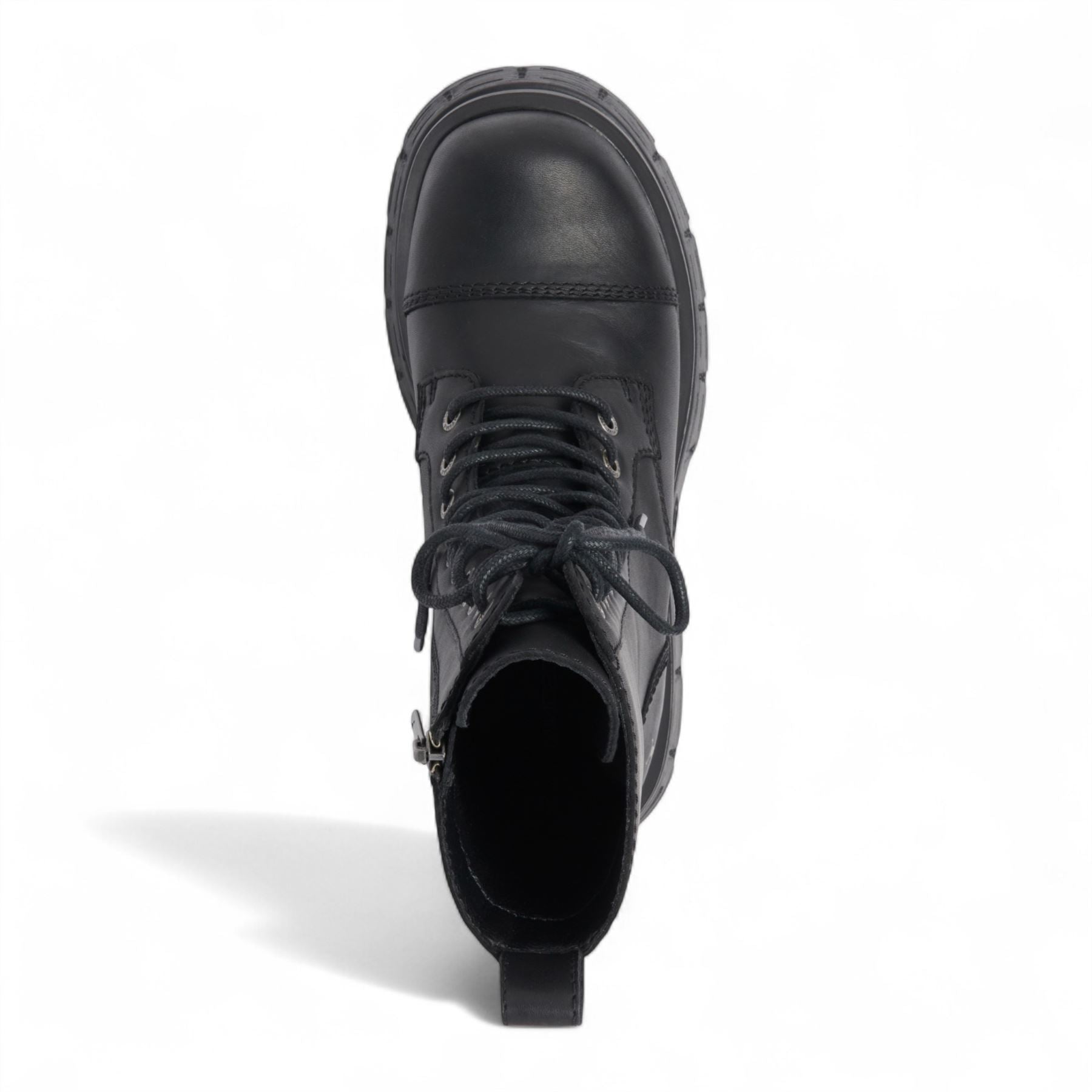 Screaming - Women's Black Mid-Calf Leather Platform Boots