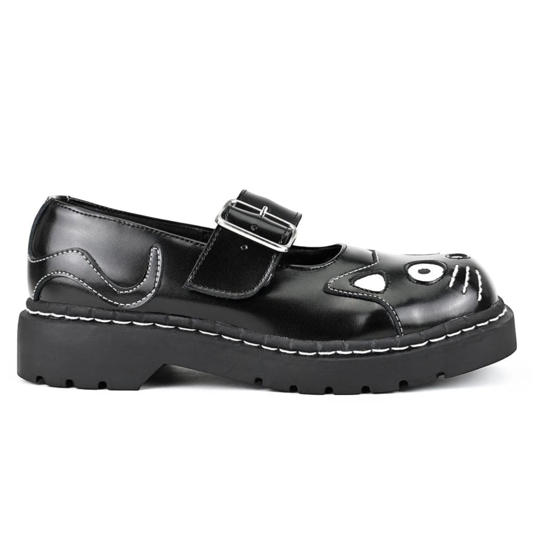 Women's Mary Jane Kitty Black Leather Platform Goth Shoes