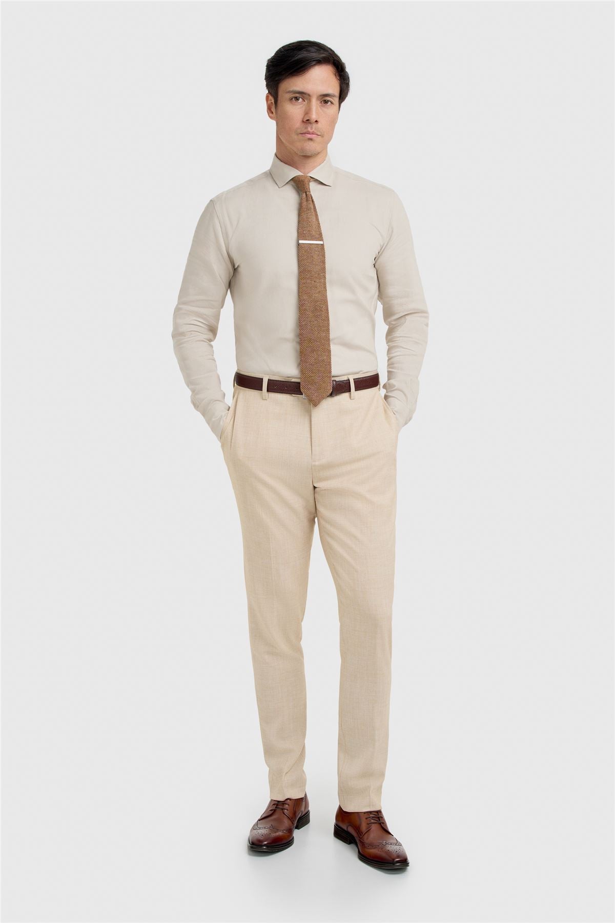 Malibu - Men's Beige Textured Trousers