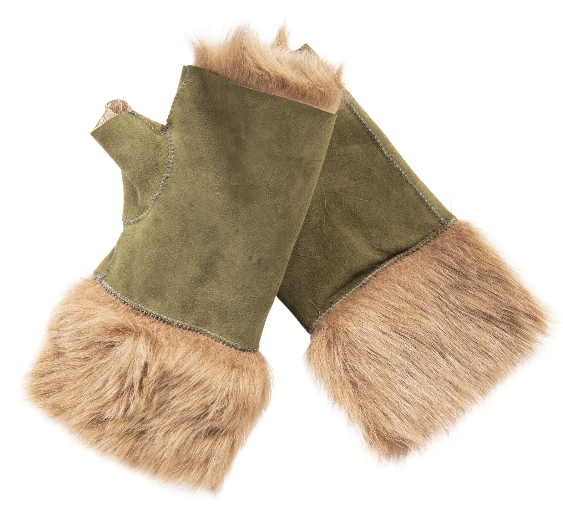Women’s Suede Leather Shearling Lined Fingerless Gloves