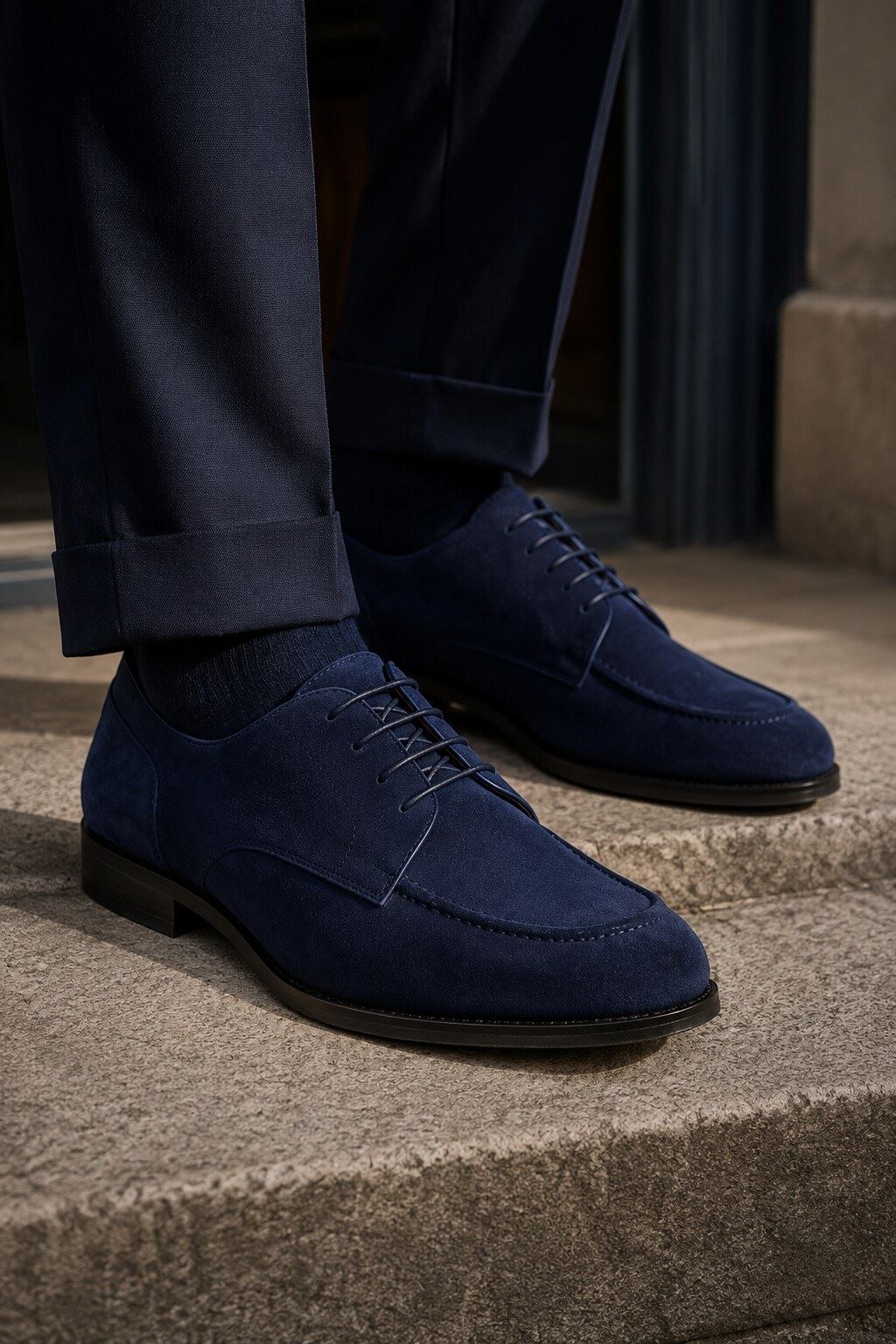 Brera - Men's Navy Suede Classic Lace-Up Derby Shoes
