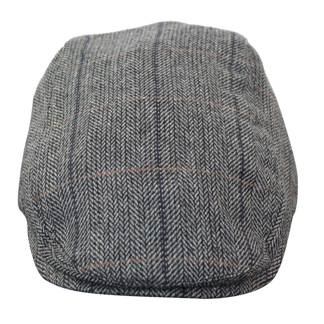 Mens Herringbone Tweed Wool Check Grandad Flat Caps Hats Vintage Green Grey Blue Brown - Knighthood Store