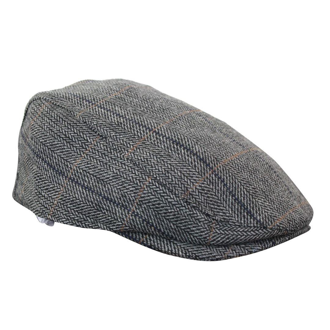 Mens Herringbone Tweed Wool Check Grandad Flat Caps Hats Vintage Green Grey Blue Brown - Knighthood Store
