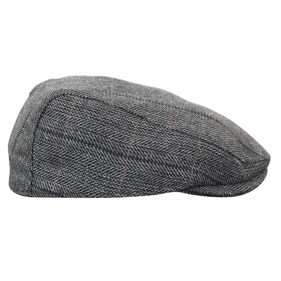 Mens Herringbone Tweed Wool Check Grandad Flat Caps Hats Vintage Green Grey Blue Brown - Knighthood Store