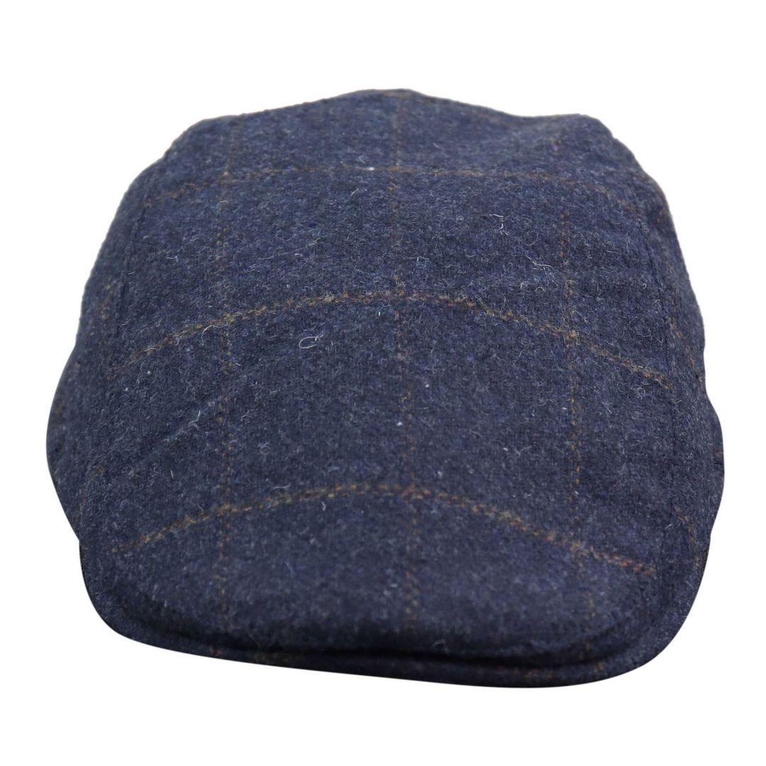 Mens Herringbone Tweed Wool Check Grandad Flat Caps Hats Vintage Green Grey Blue Brown - Knighthood Store
