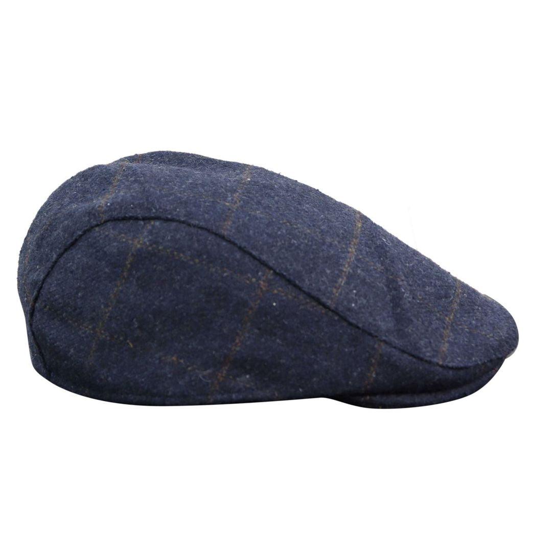 Mens Herringbone Tweed Wool Check Grandad Flat Caps Hats Vintage Green Grey Blue Brown - Knighthood Store