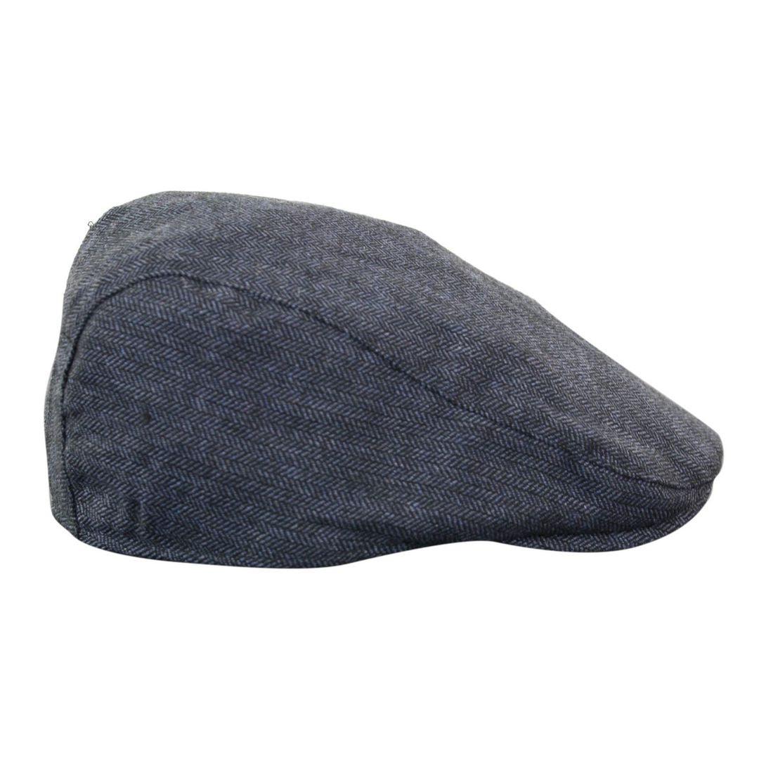 Mens Herringbone Tweed Wool Check Grandad Flat Caps Hats Vintage Green Grey Blue Brown - Knighthood Store