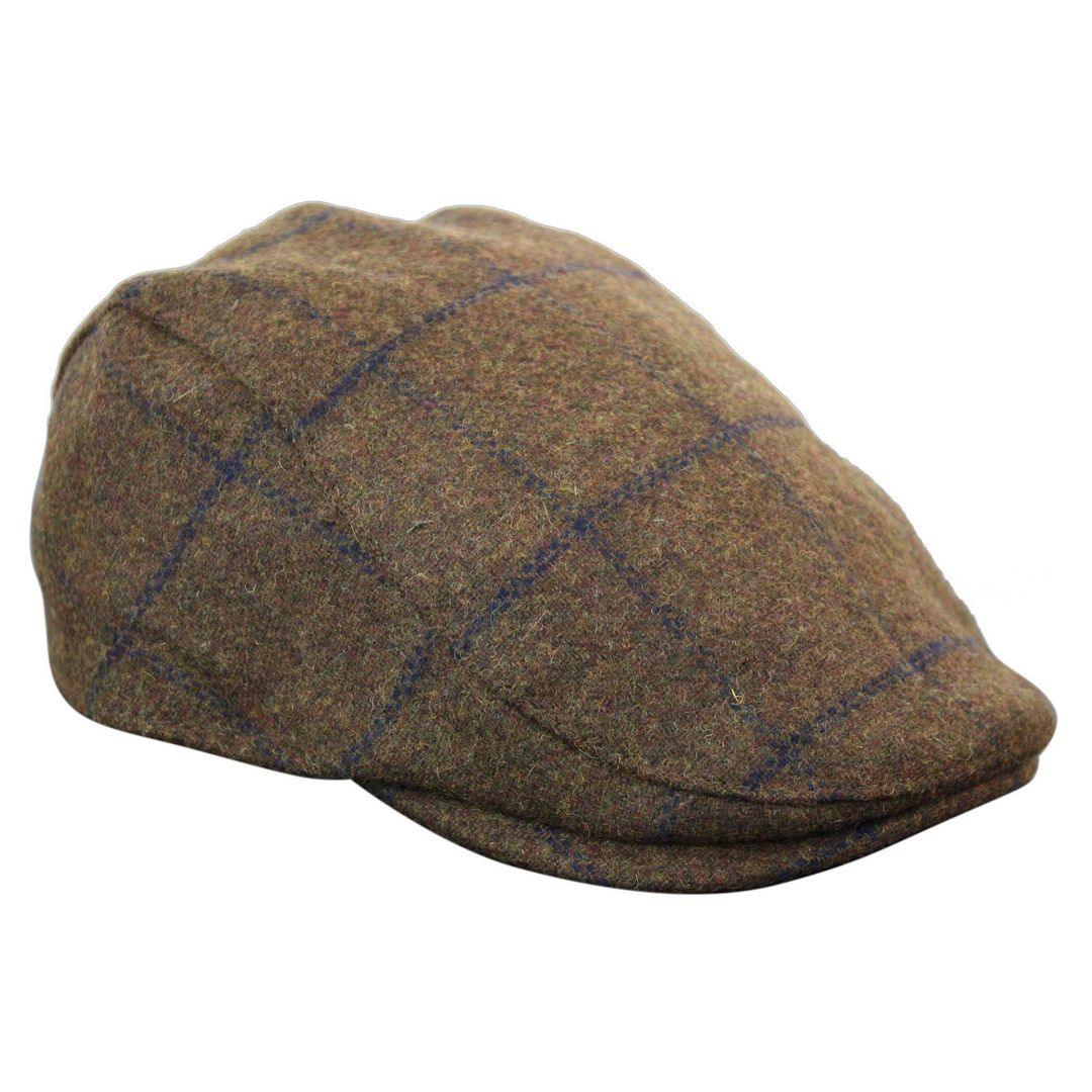 Mens Herringbone Tweed Wool Check Grandad Flat Caps Hats Vintage Green Grey Blue Brown - Knighthood Store