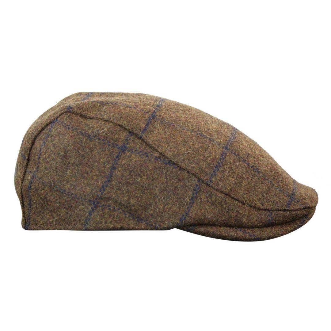 Mens Herringbone Tweed Wool Check Grandad Flat Caps Hats Vintage Green Grey Blue Brown - Knighthood Store