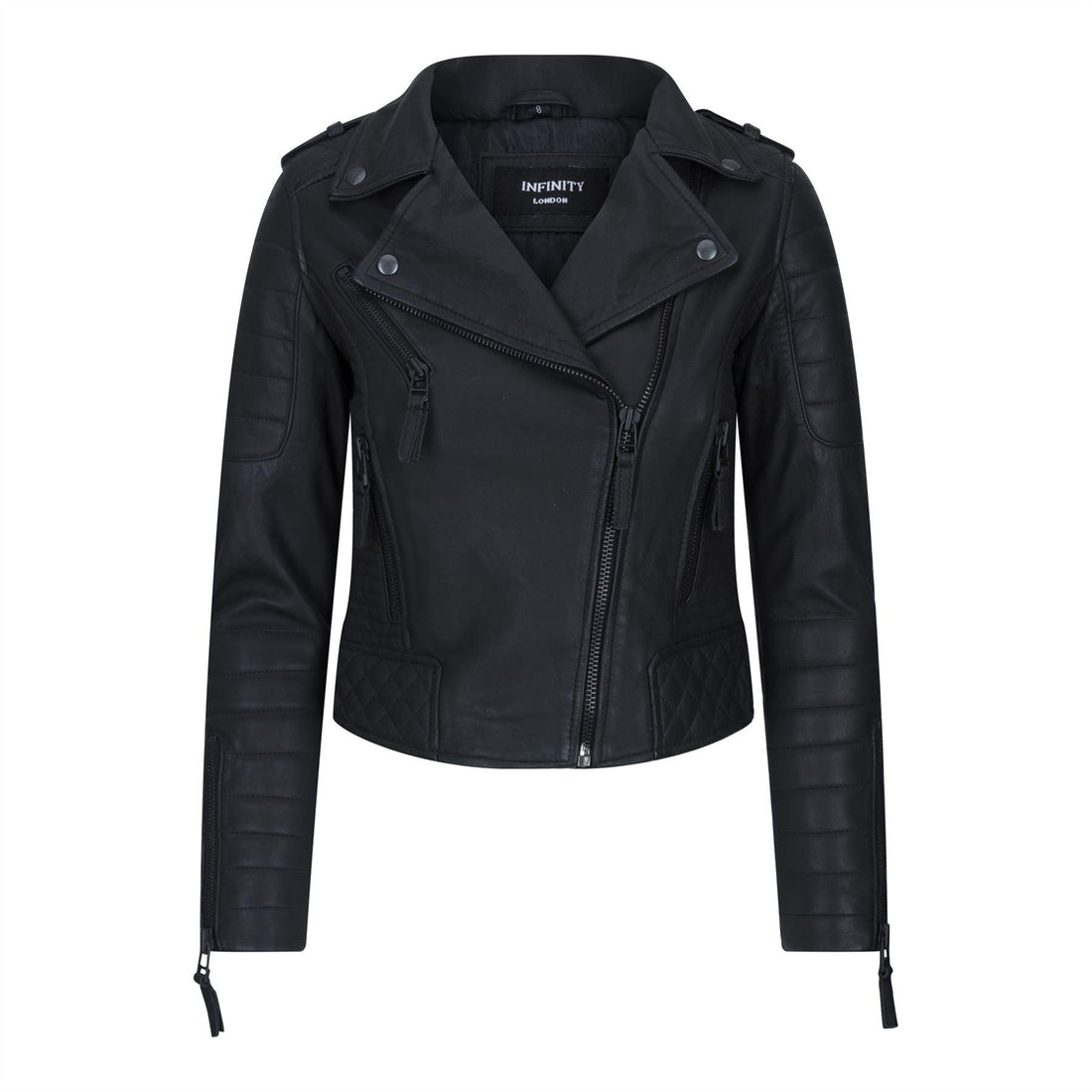 Womens Cross Zip Biker Leather Jacket Brando Matt Black Motorbike Slim Fit Vintage Retro - Knighthood Store