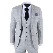 IM11 - Men's Grey 3 Piece Tailored Fit Check Suit