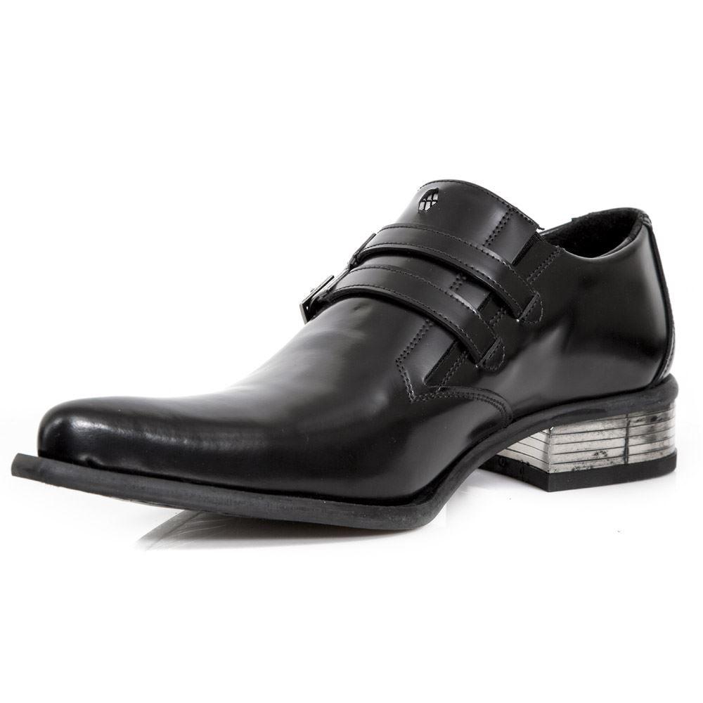 New Rock M-2246-S14 NewMAN SHOES Black Leather Buckle Steel Heel - Knighthood Store