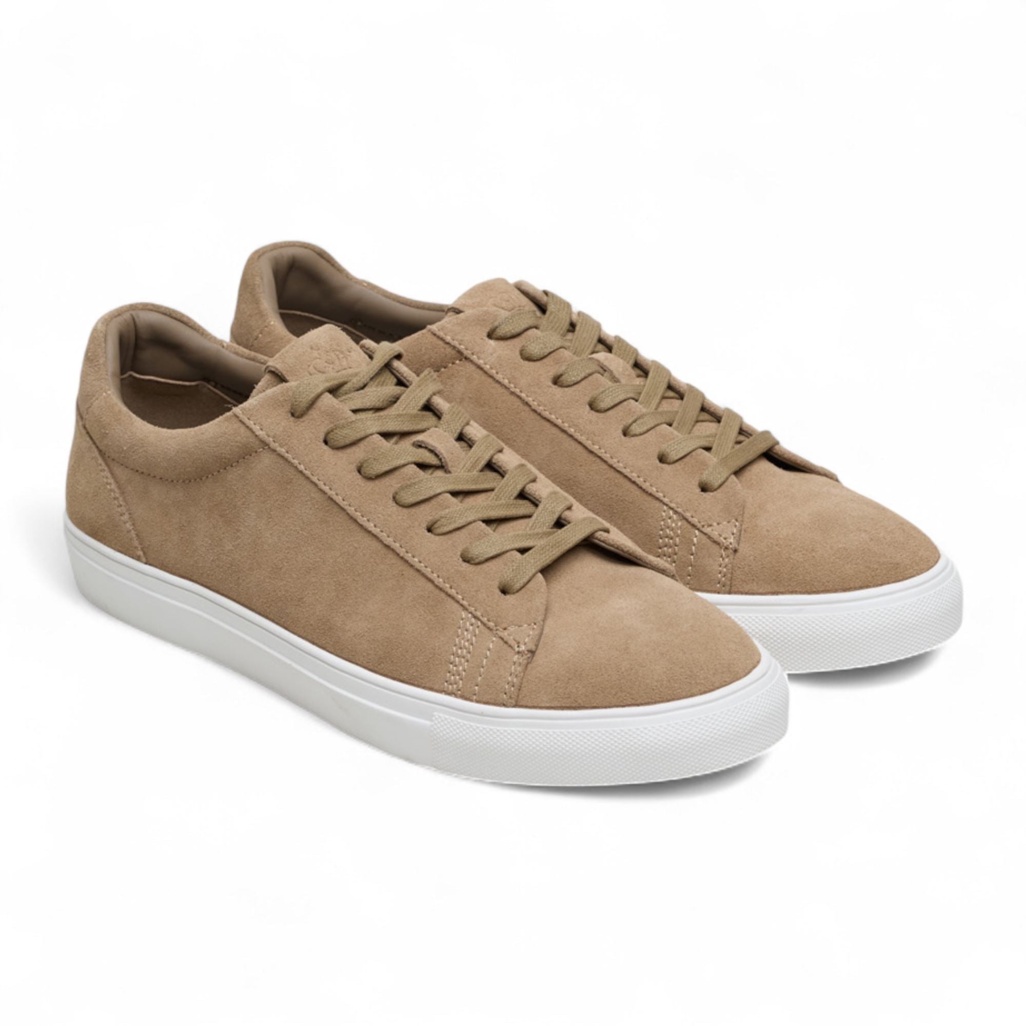 Men’s Stone Grey Suede Leather Trainer Lace-Up Casual Sneakers - TruClothing.com