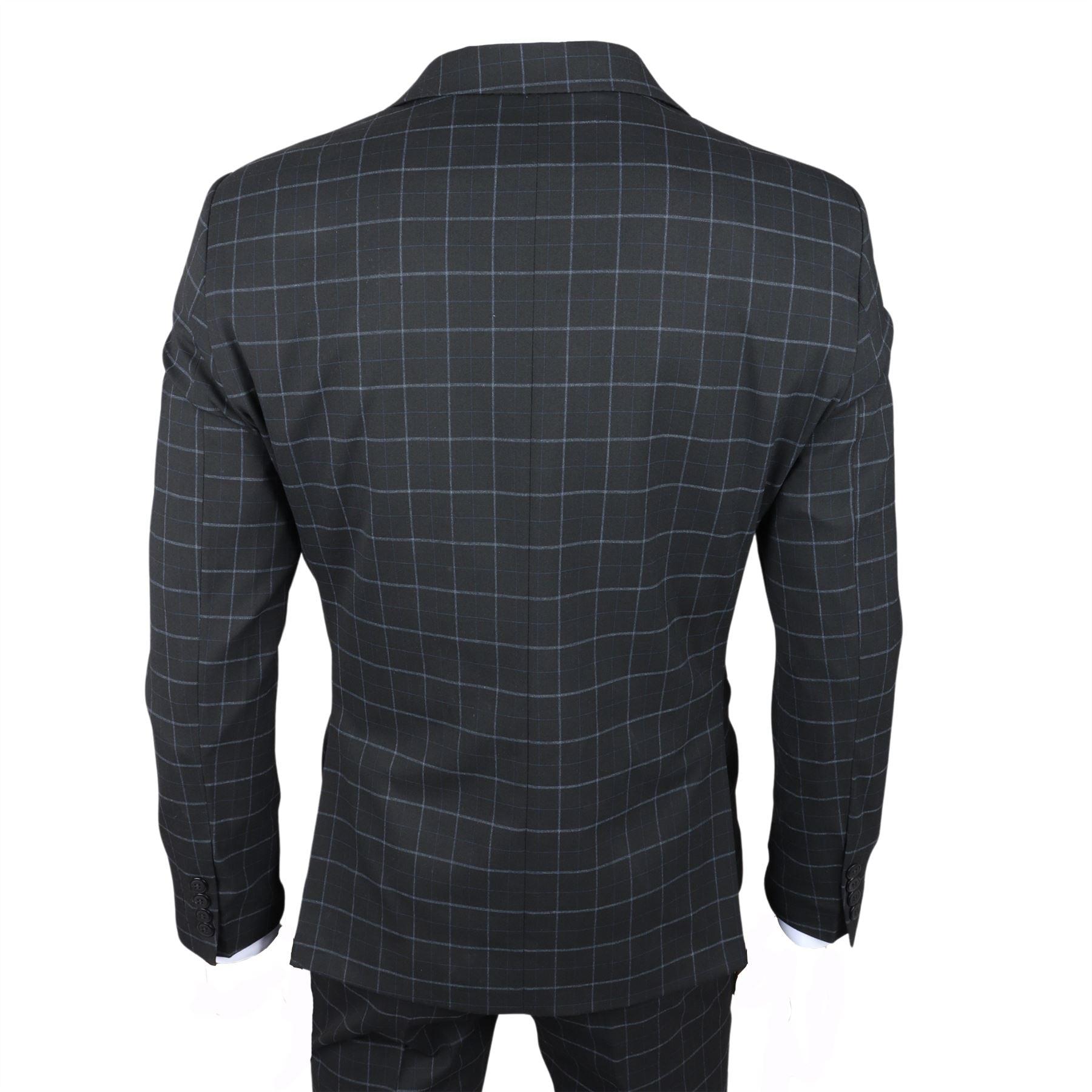 Men's Suit Black Checked Tailored Fit 3 Piece Formal Dress - Knighthood Store