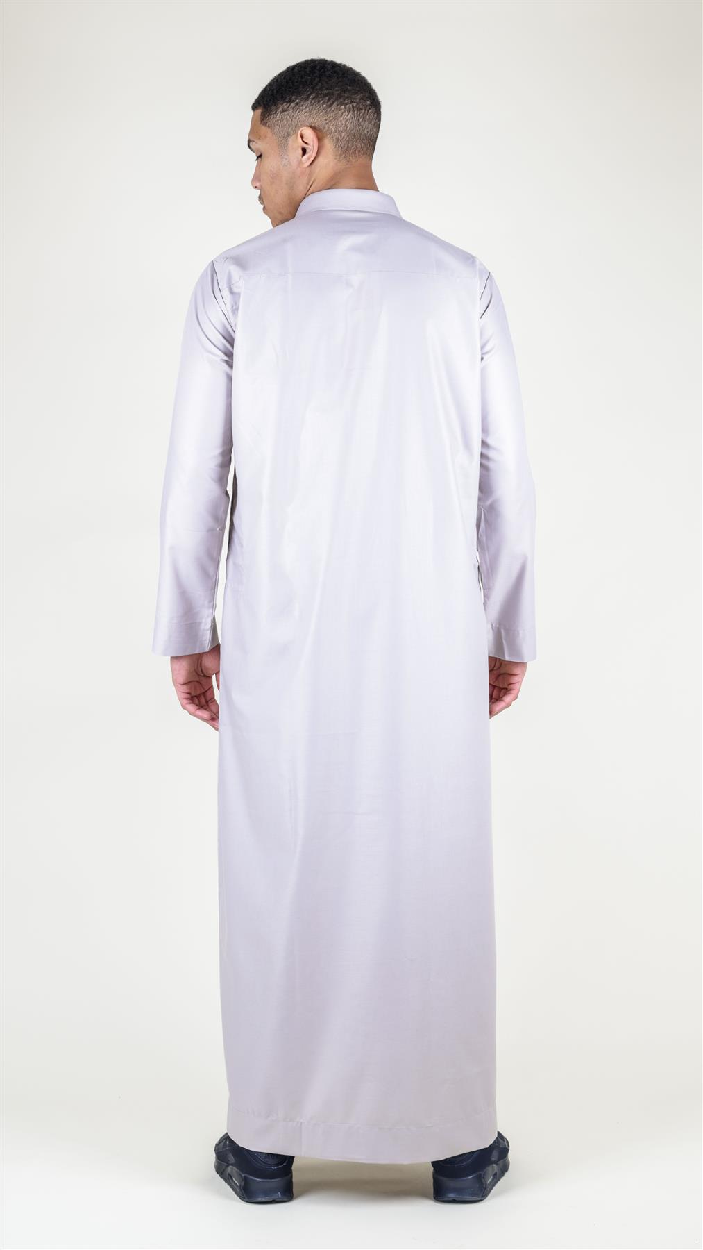 Mens Thobe Jubba Turn Down Collar Islamic Muslim Cotton Kaftan Dress Robe Arabic