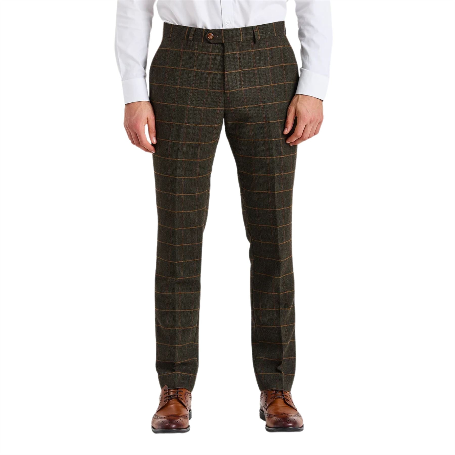 Harris - Men's Green Tweed Herringbone Check Trousers