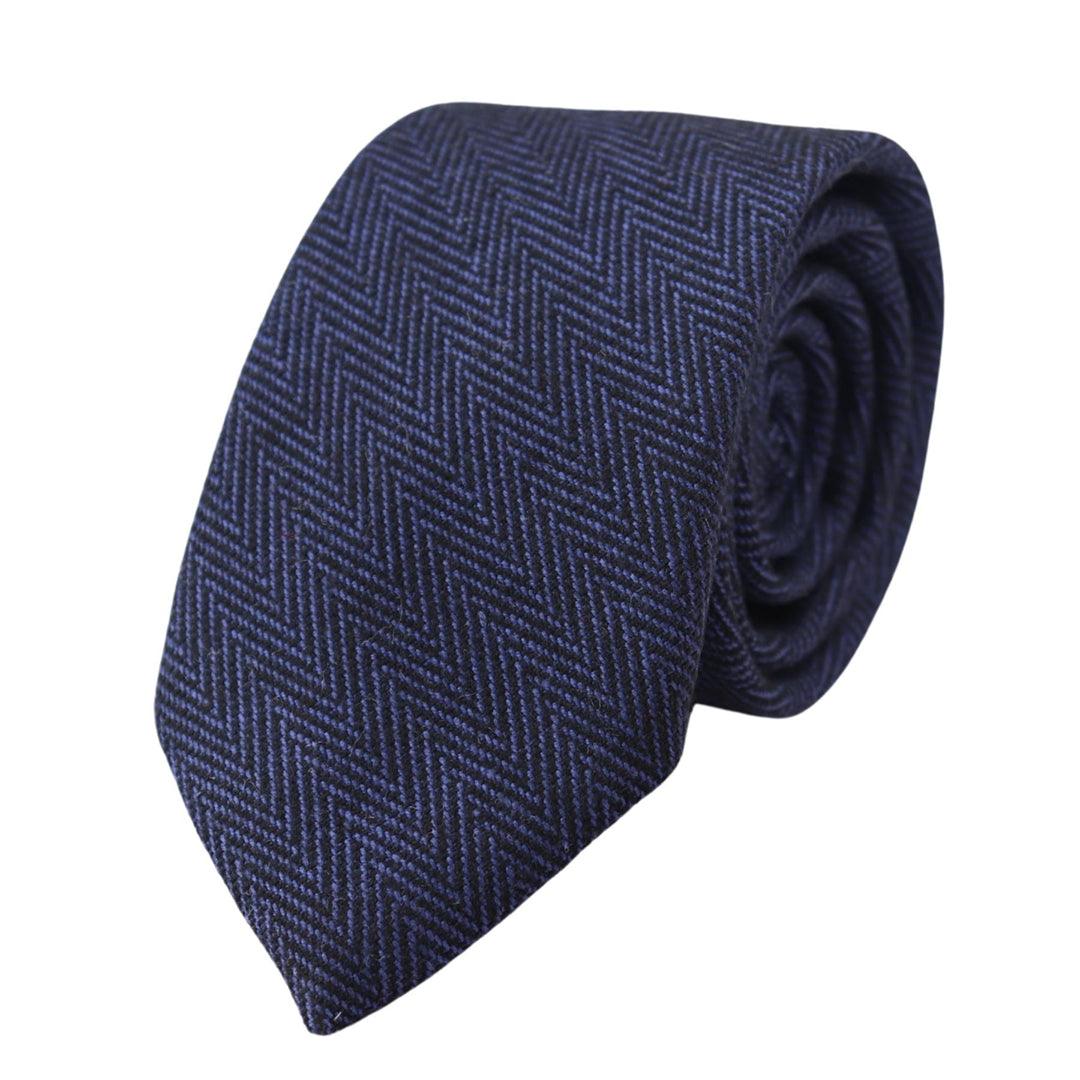 Mens Tweed Herringbone Tie Pocket Square Check Classic Blue Brown Grey Black - Knighthood Store