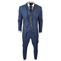 Mens 3 Piece Suit Prince Of Wales Check Blue Tailored Fit Vintage Wedding - Knighthood Store