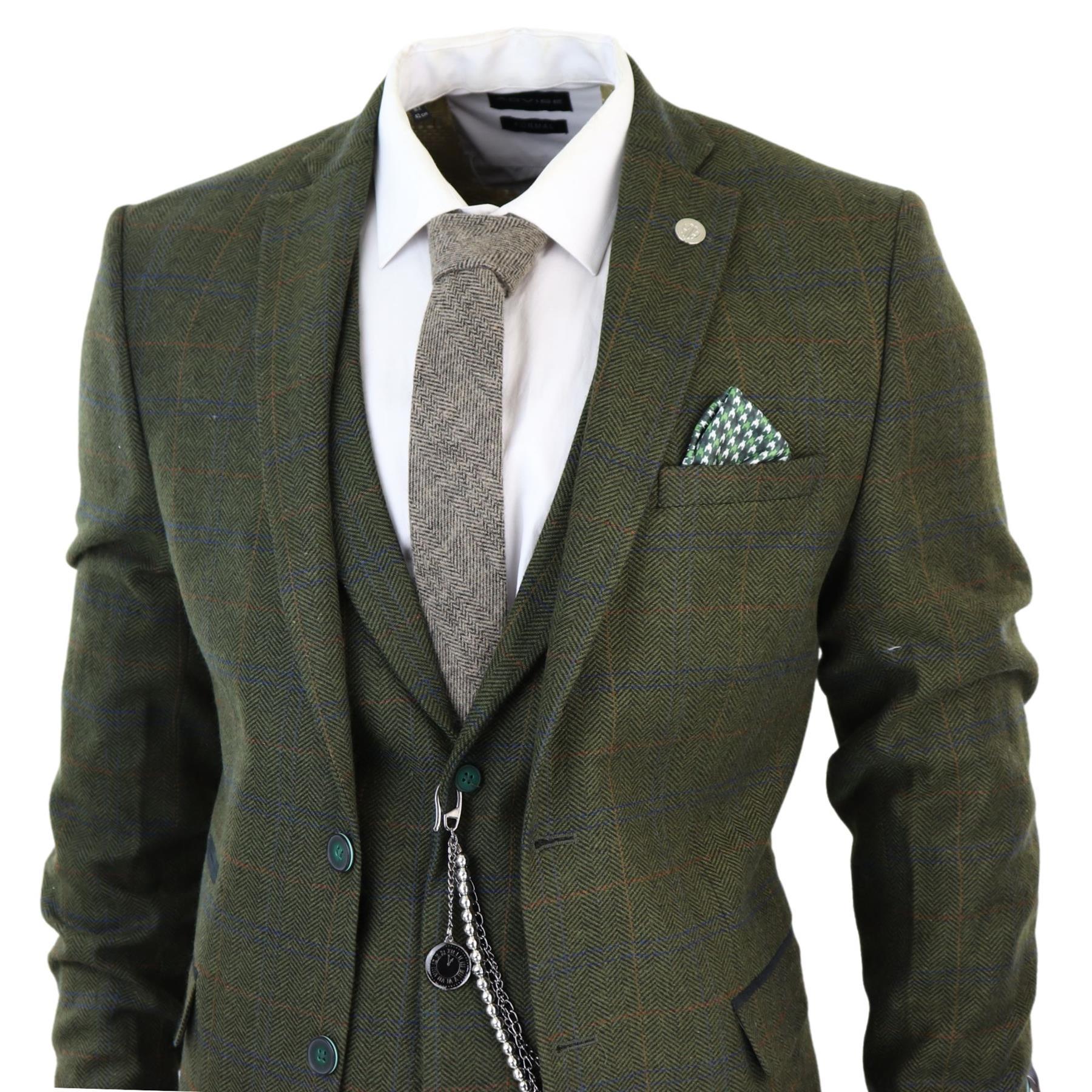 Men's 3 Piece Suit Wool Tweed Green Blue Brown Check 1920s Gatsby Formal Dress Suits - Knighthood Store