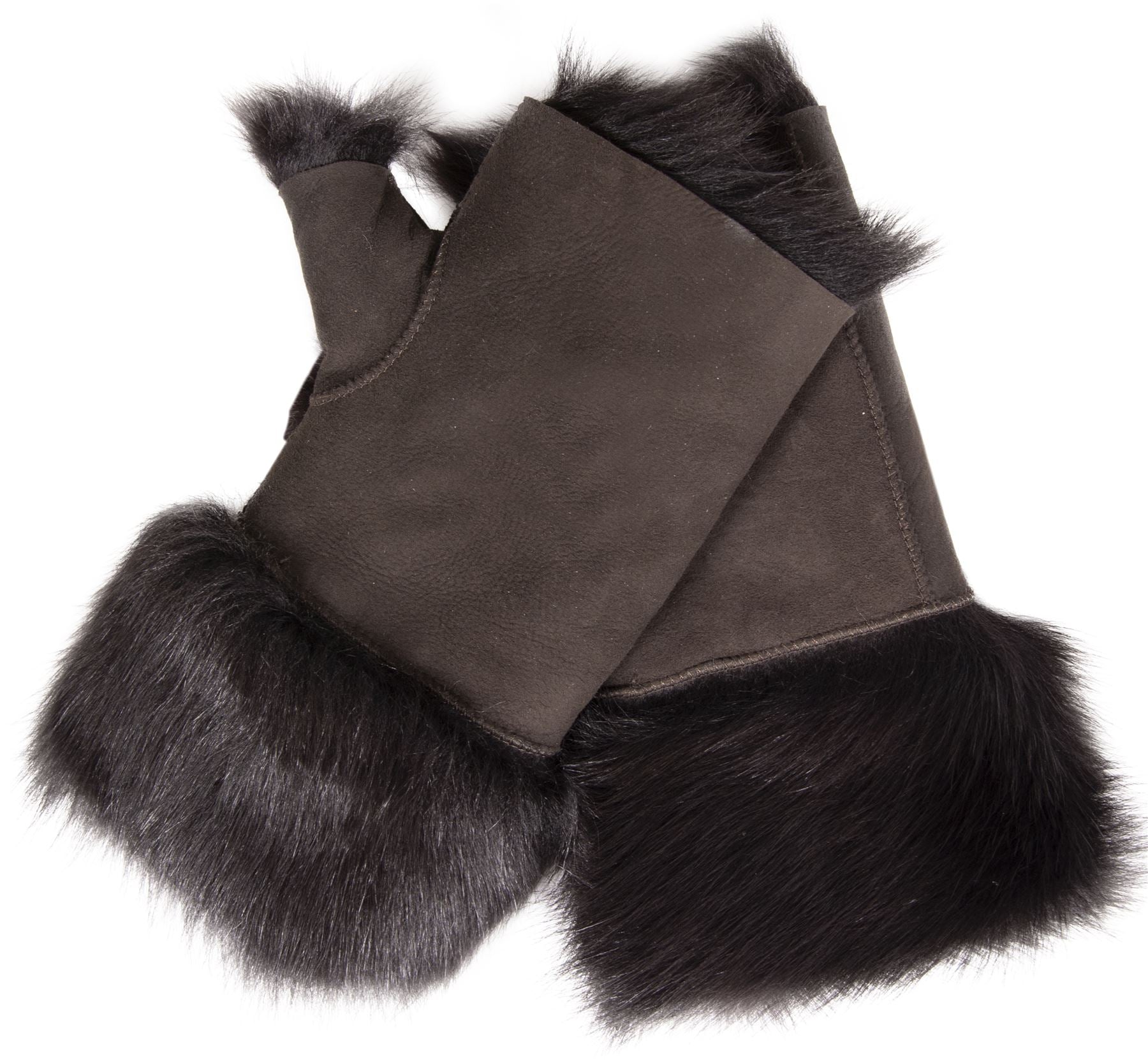 Women’s Suede Leather Shearling Lined Fingerless Gloves