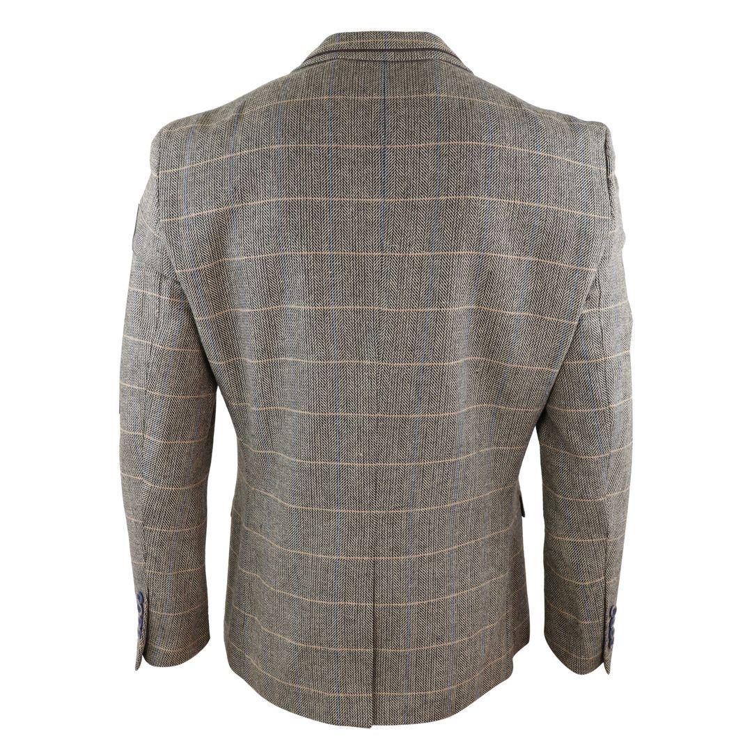 Mens Tweed Herringbone Check Grey Navy Brown Vintage Fit Blinders Blazer - Knighthood Store
