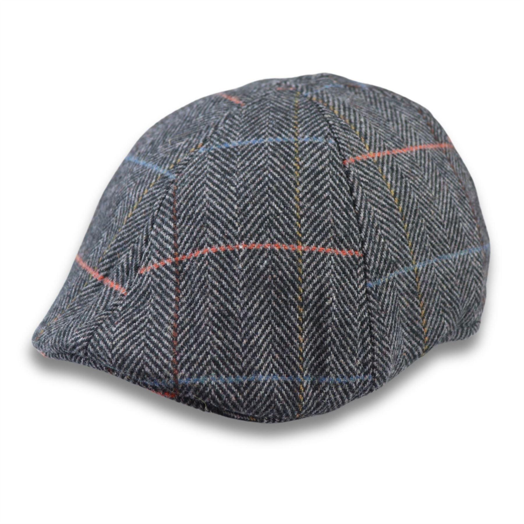 Men's Duckbill Cap Wool Blend Tweed Herringbone Check Gatsby Peaked Ivy 6 Panel Hat - Knighthood Store