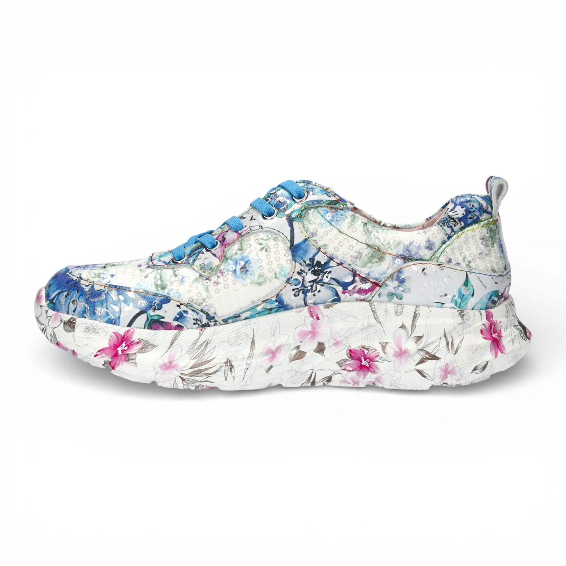 Sofiao 07 - Women's Blue Floral Leather Platform Sneakers