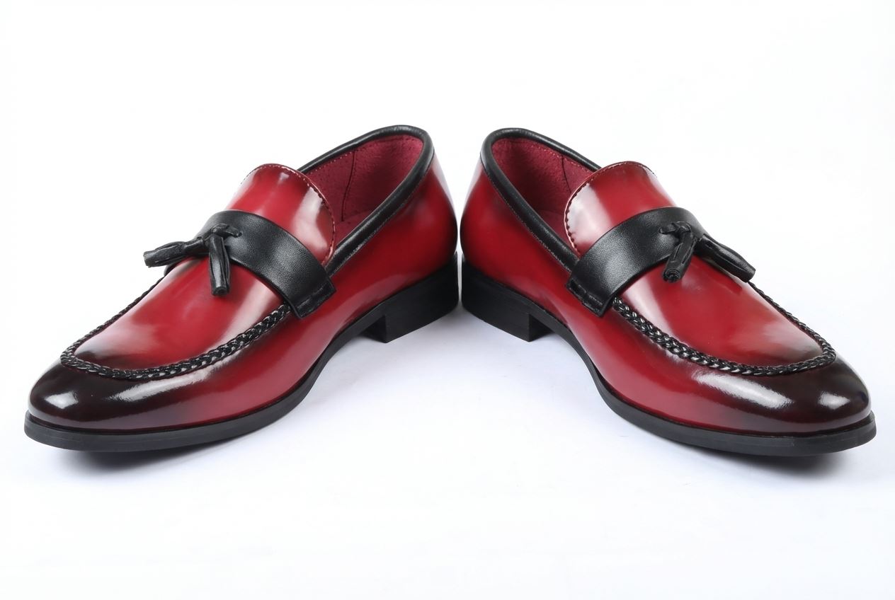 Men's Tassel Loafers High-Gloss Slip-On Moc Toe Formal Dress Shoes