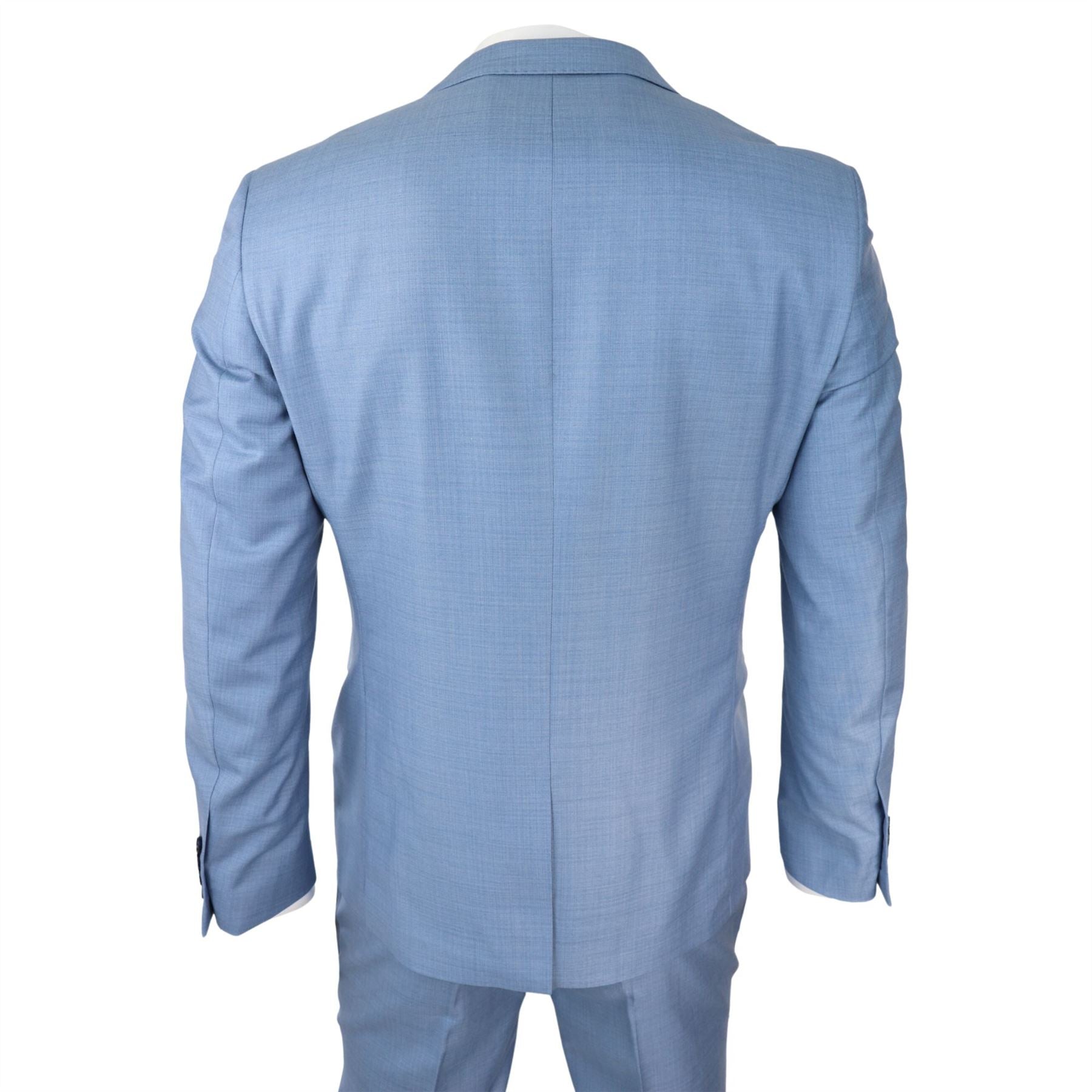 Mens Light Blue Sky 3 Piece Suit Classic Stitch Wedding Summer Prom Classic