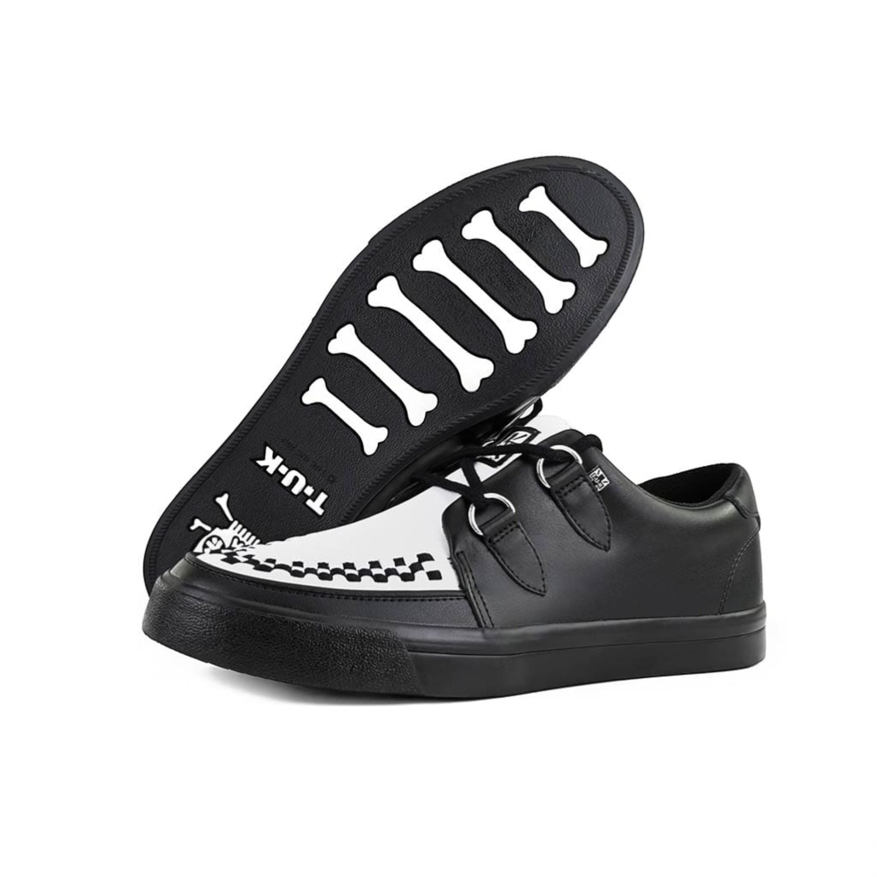 Pointed Creeper Sneaker Black White Leather Platform Shoes