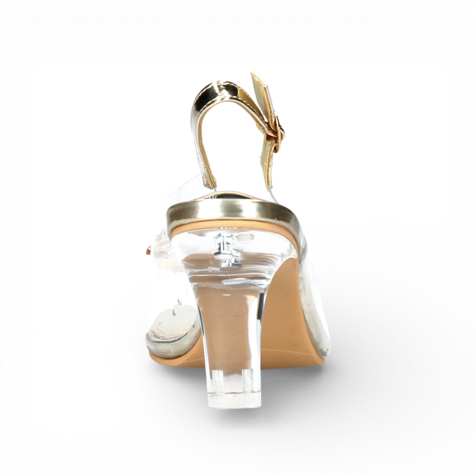 Mira 01 - Women’s Clear Golden Slip-On Heel Sandals