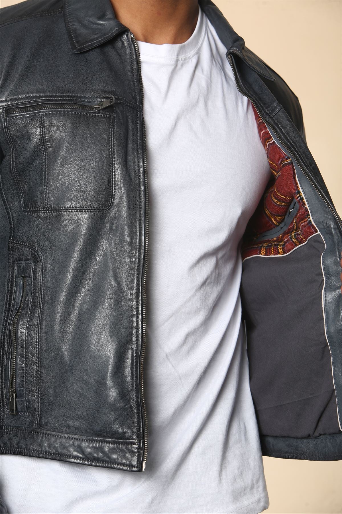 Men's Classic Collar Leather Biker Jacket