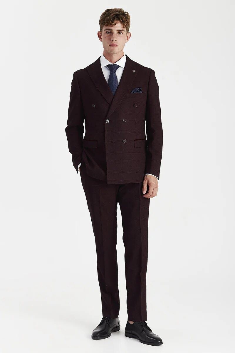 Regent - Men's Burgundy 2 Piece Double Breasted Suit