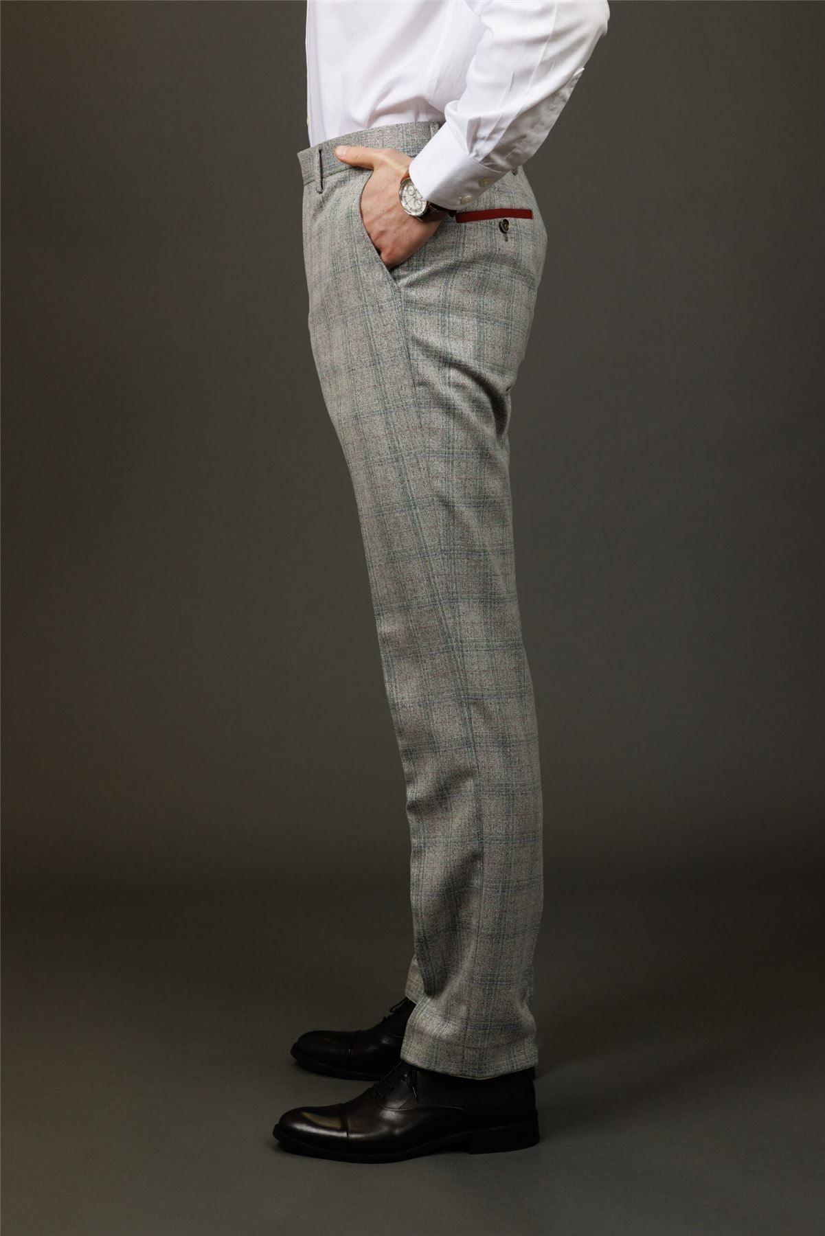 Men's Trousers Grey Checked Formal Pants - Knighthood Store