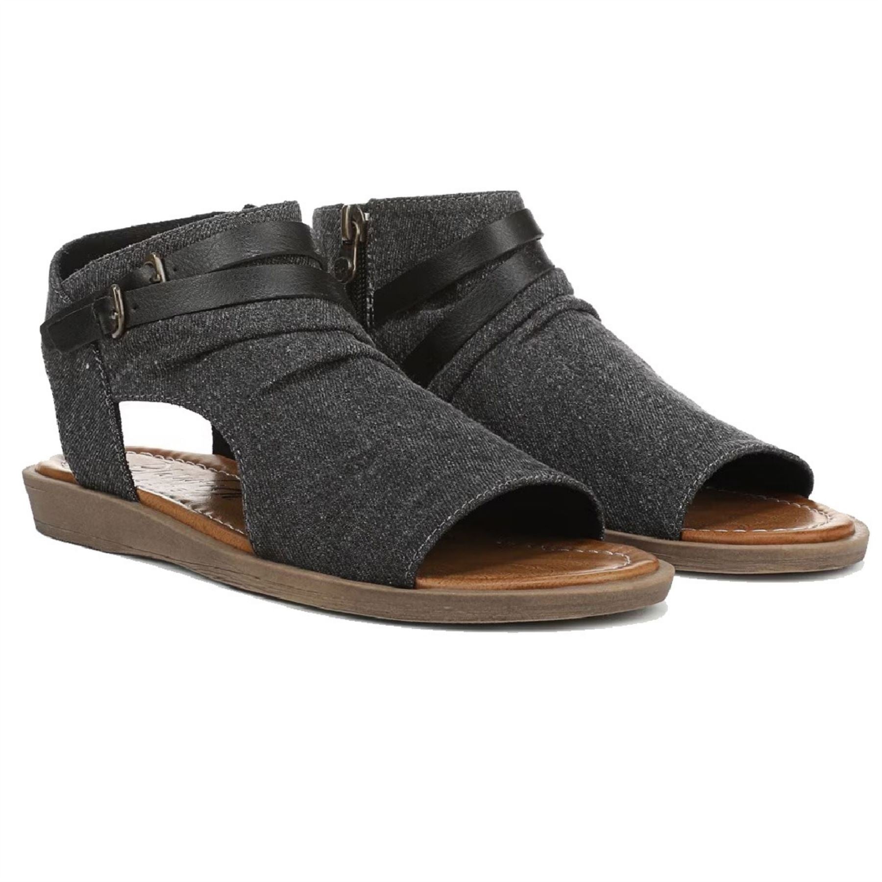 Denver - Women's Charcoal Strappy Low Wedge Sandals